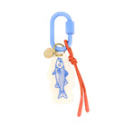 Keychain with fish design, blue carabiner, and orange strap on a white background