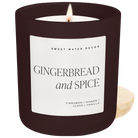 Candle with 'Gingerbread and Spice' label on a white background