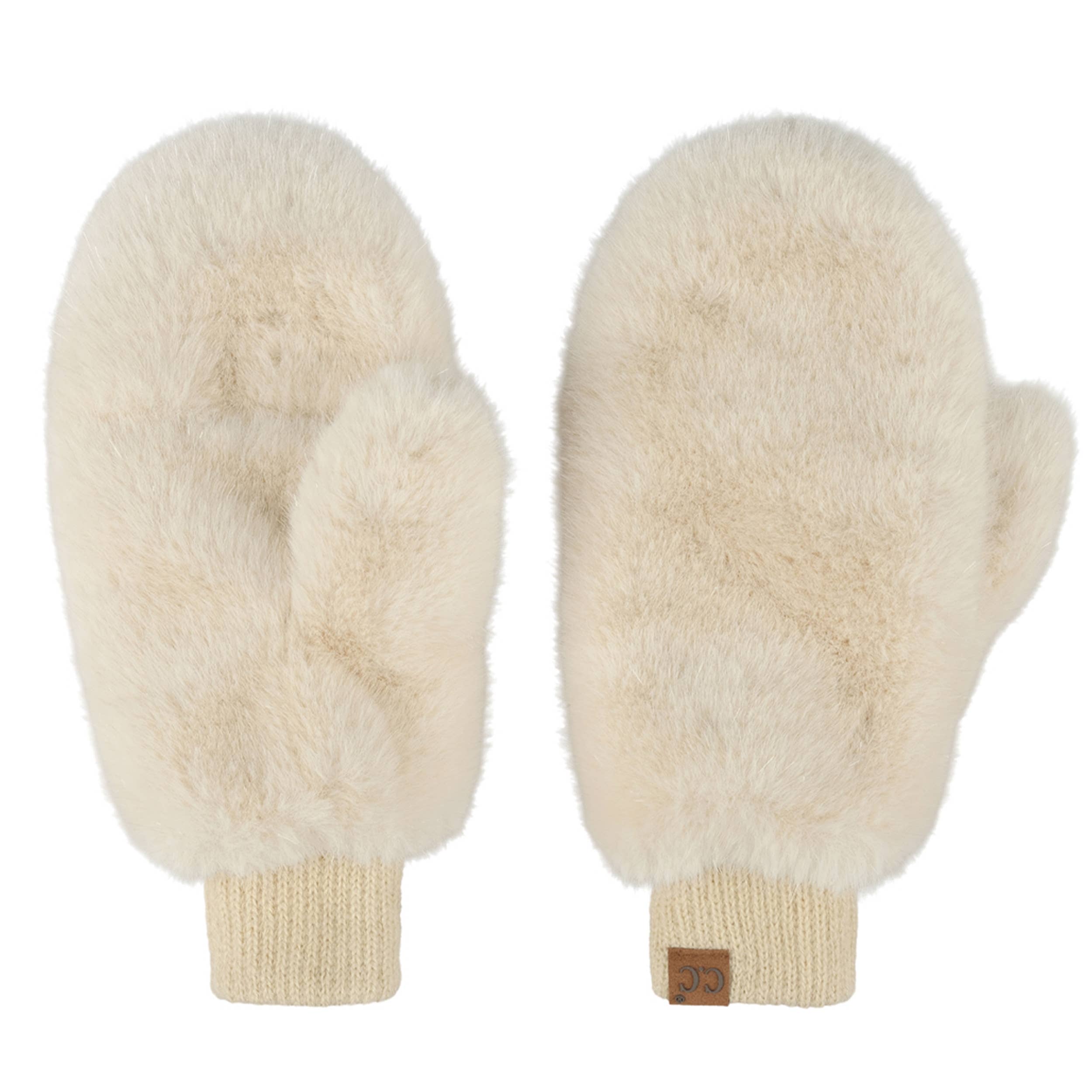 Glitter Girl Convertible Fur Mittens in Beige