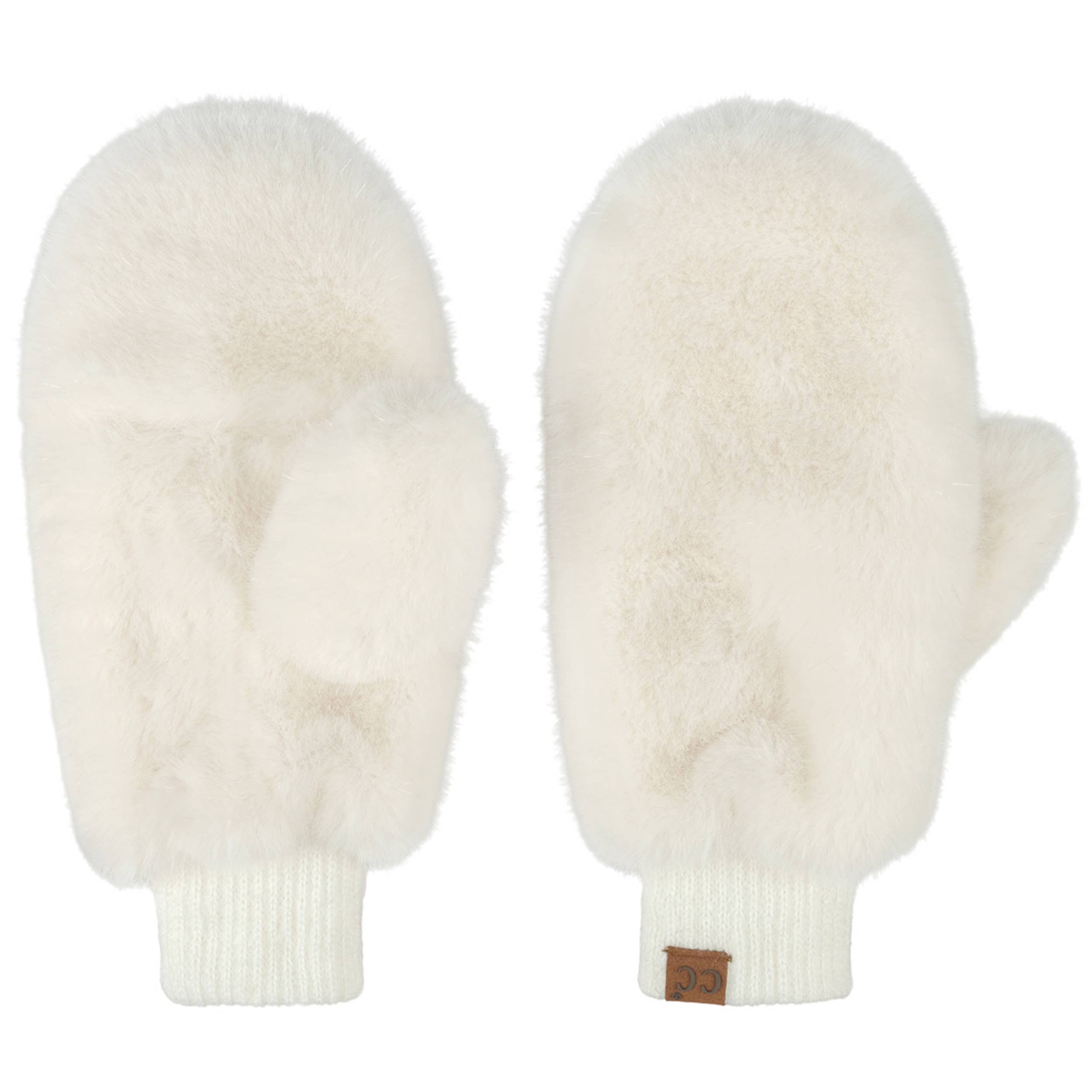 Glitter Girl Convertible Fur Mittens in Ivory