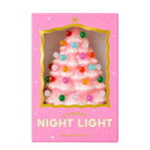 Pink 'Gumdrop Night Light' gift box by Sunshine Studios, featuring a window view of a pink Christmas tree ornament with colorful gem-like decorations.