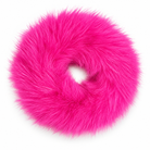 A bright hot pink faux fur donut hair scrunchie, shown against a plain white background.