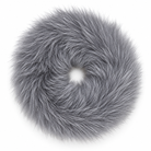 A round gray faux fur hair accessory with a central hole, shown against a plain white background.