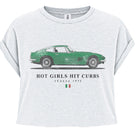 Gray t-shirt with green car graphic and text on a white background