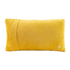 Yellow pillow with a brand logo on a white background