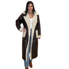 model wearing long beige coat