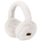 White fluffy earmuffs with a small brown accent patch on the right cup, shown against a plain white background.