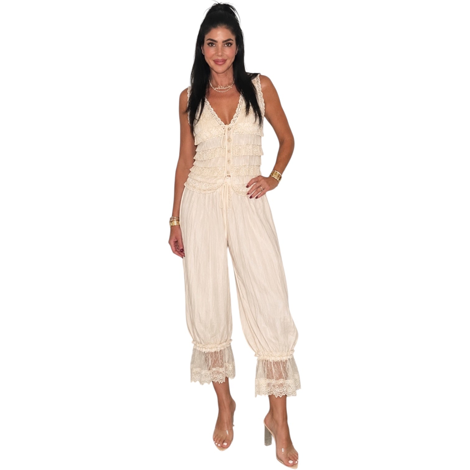 Ivory Lace Trim Midi Bloomer Pants – Alicia DiMichele Boutique