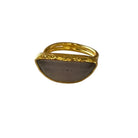 Gold ring with a textured band on a white background