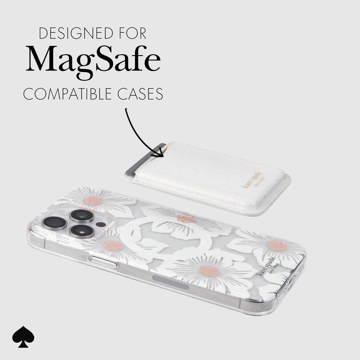 Phone case with floral design and MagSafe compatibility on a white background