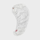 hair towel with black polka dots on a light gray background