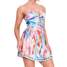 Colorful strapless set with abstract pattern on a white background