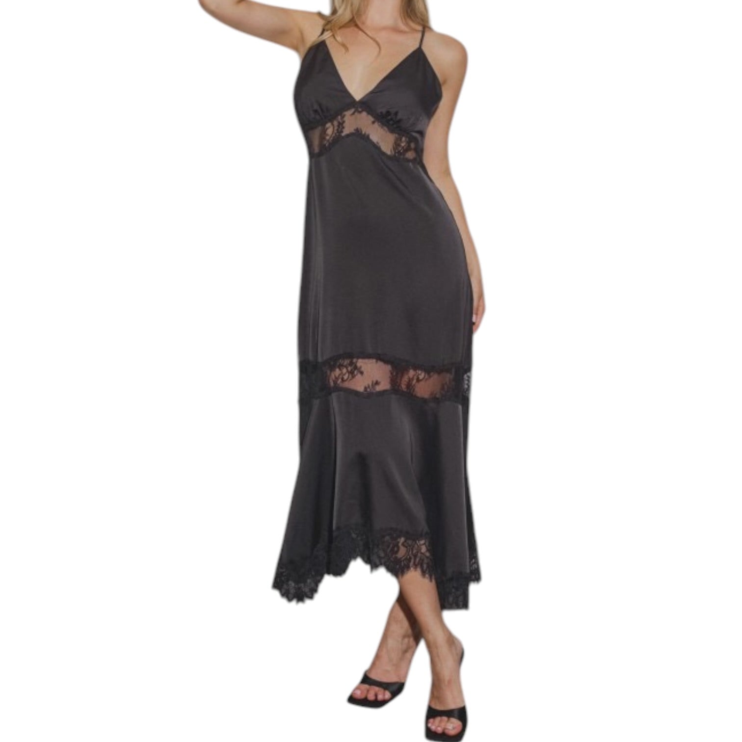 Black lace dress on a white background