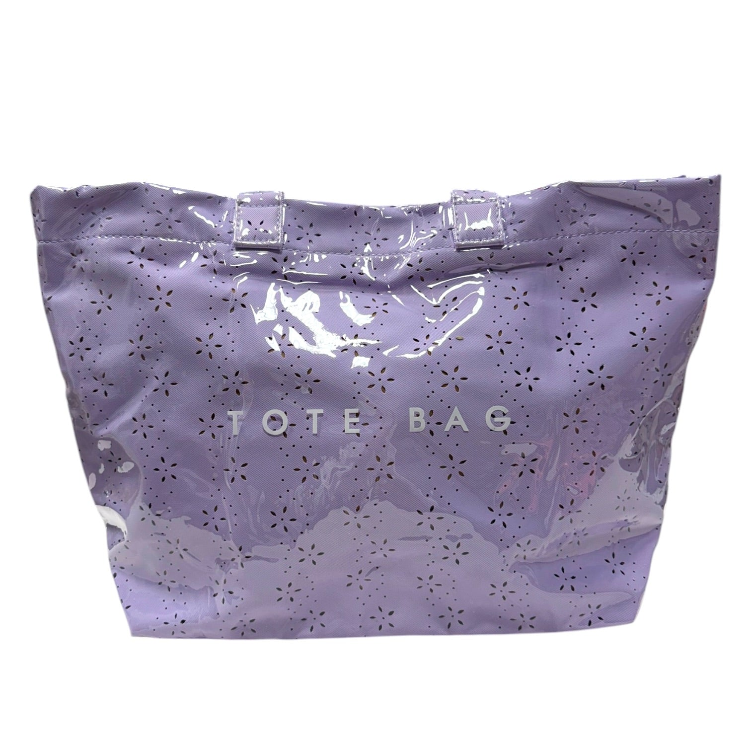 Purple tote bag with star patterns on a white background