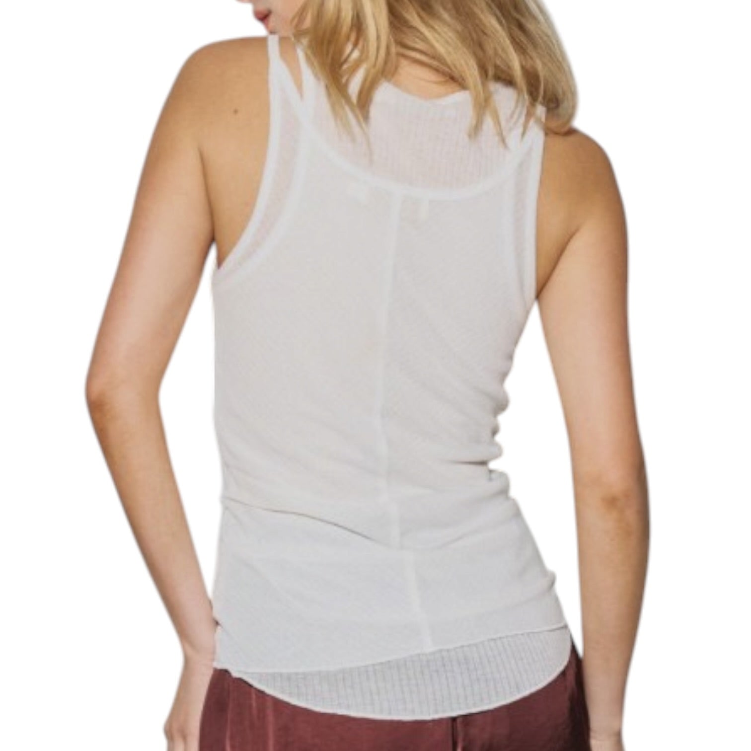woman wearing white layered tank