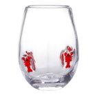 Clear glass with red lobster design on a white background