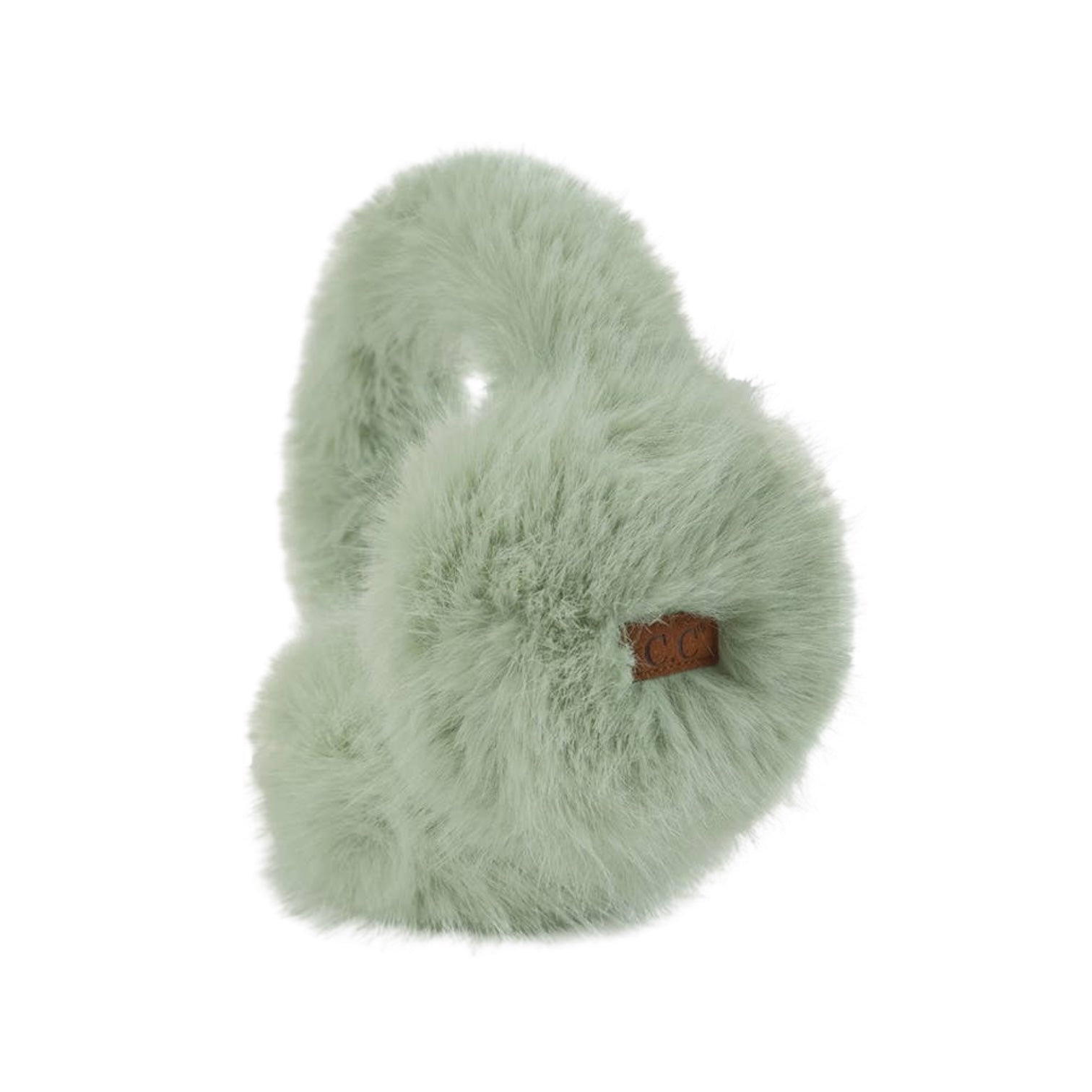 Long faux fur ear muff warmers in neutral tones, cozy winter accessory.