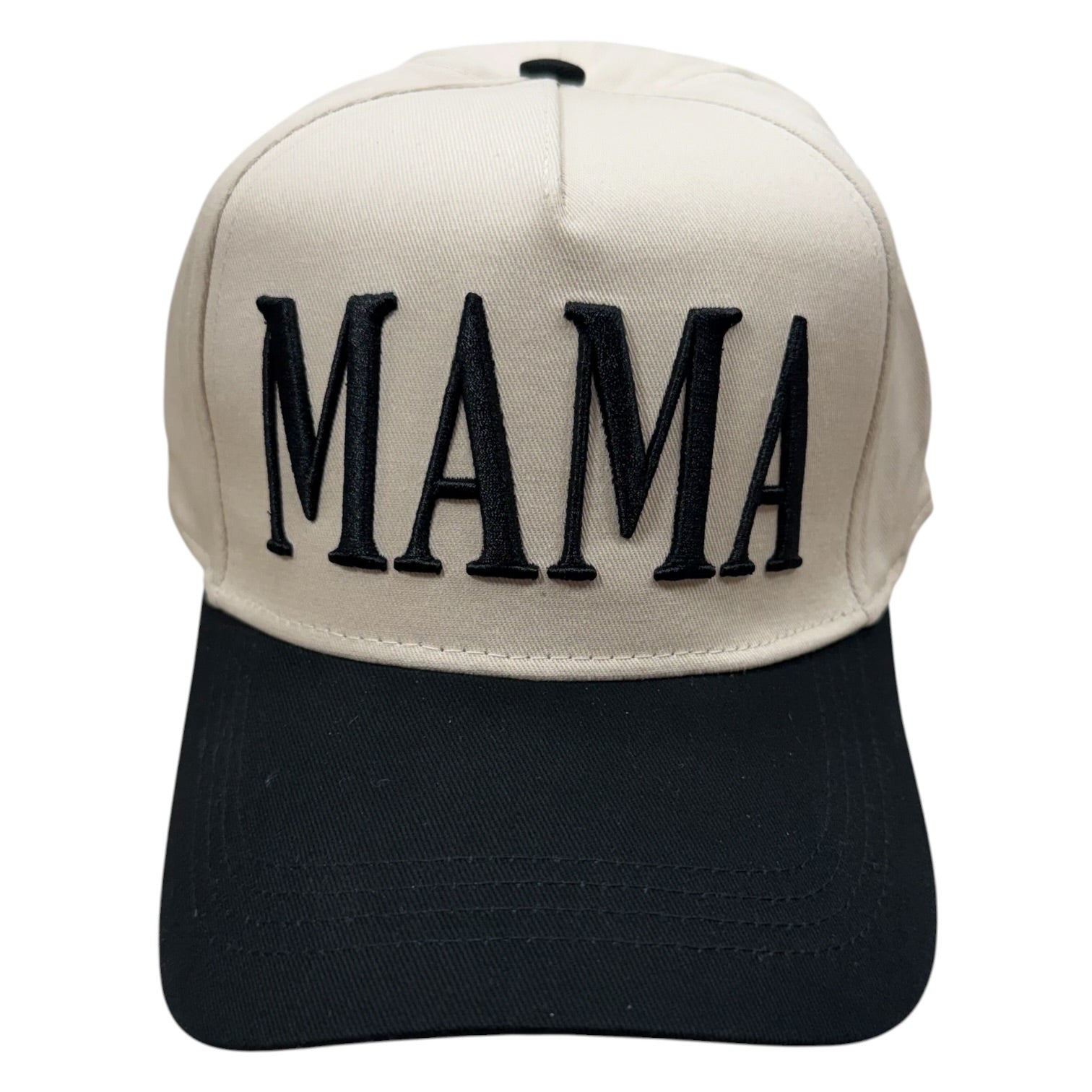 Beige and black cap with 'MAMA' embroidery on a white background