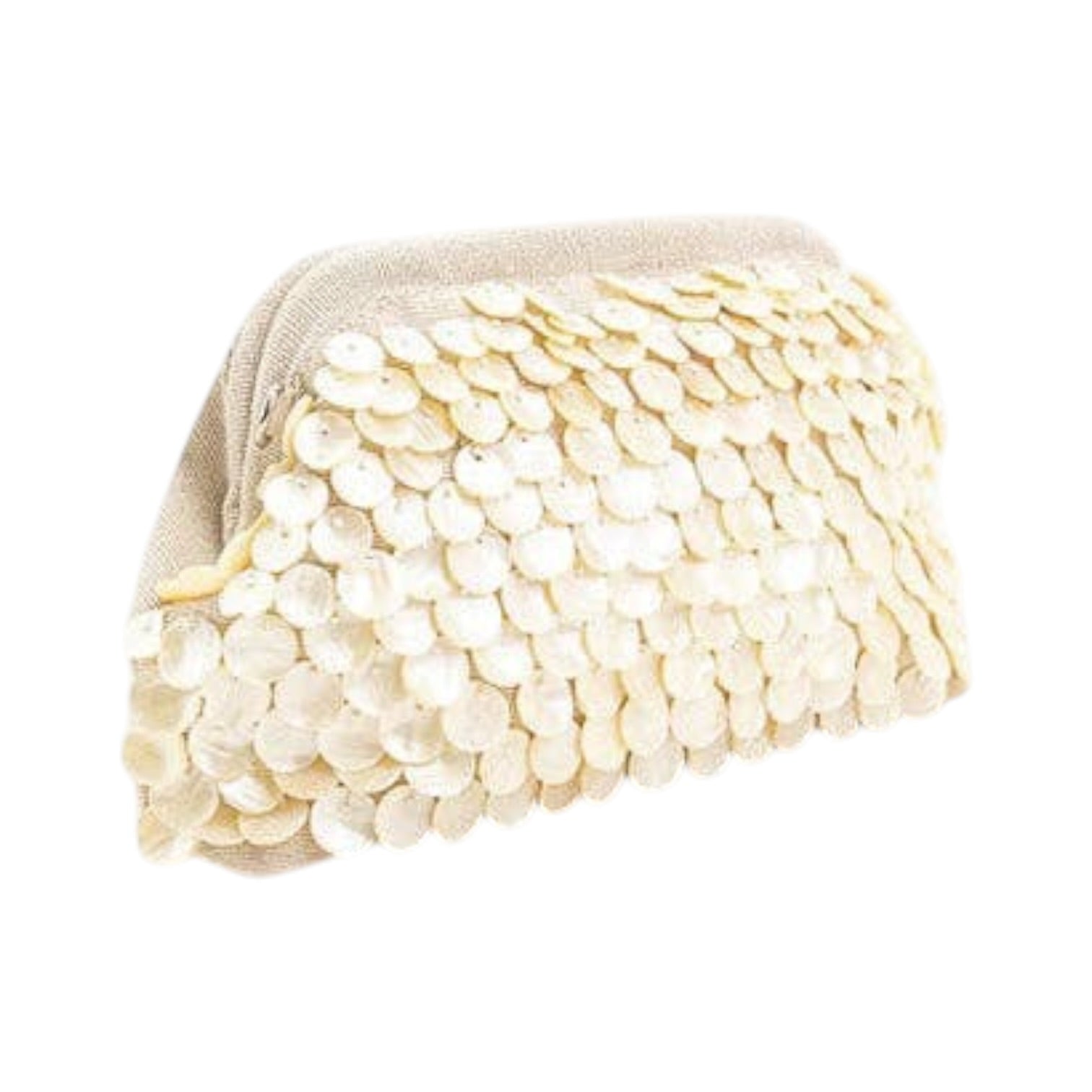 Beige purse with scales on a white background