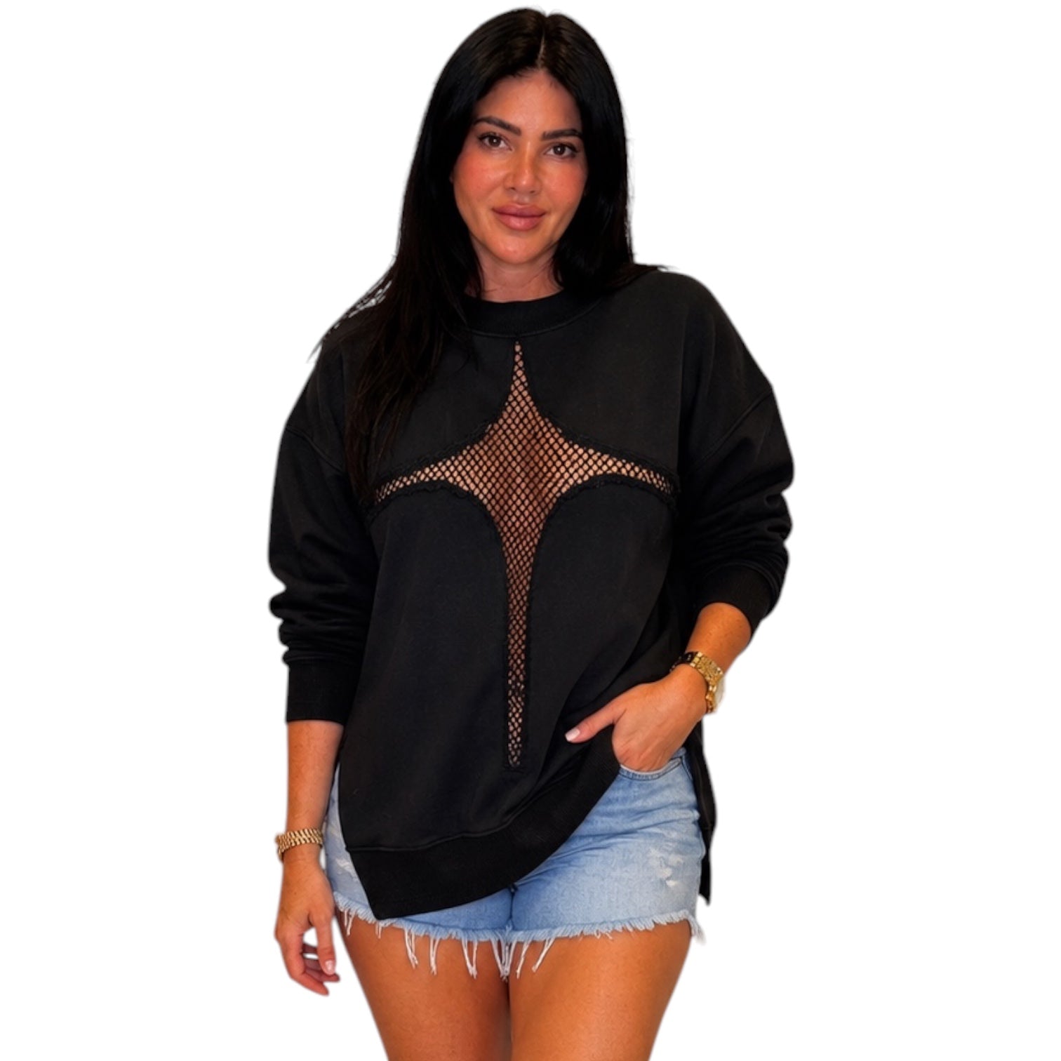 Mesh Side Slit Sweatshirt – Alicia DiMichele Boutique