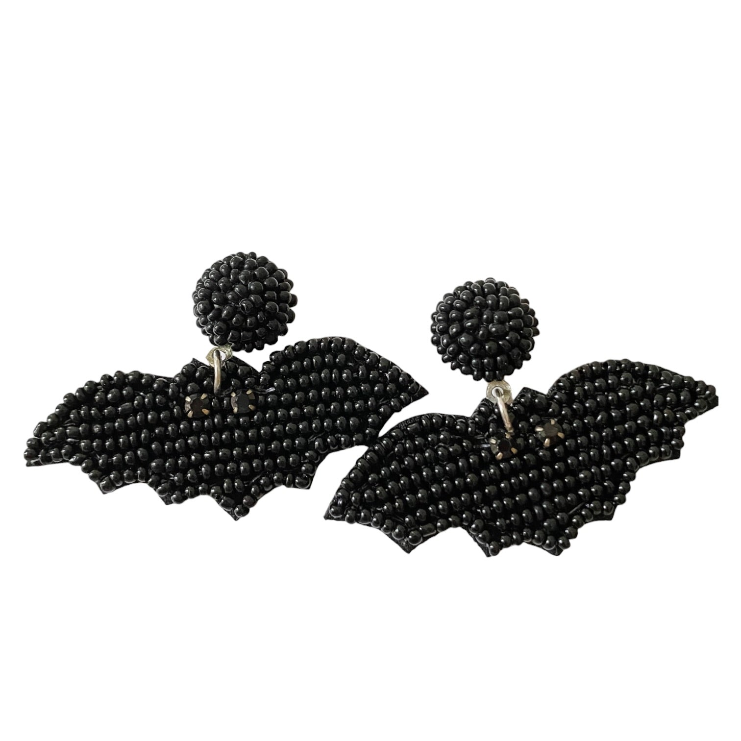 Midnight Flight black beaded bat earrings