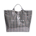 Black and white checkered tote bag with 'Tote Bag' text on a white background