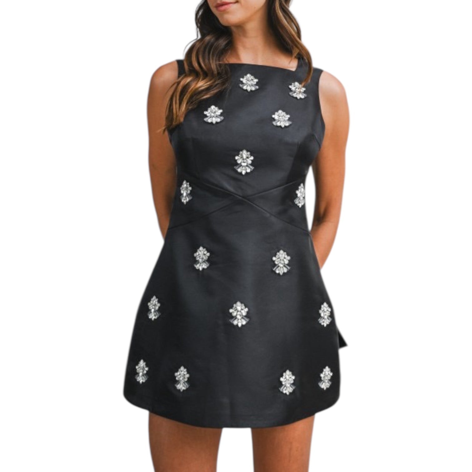 Midnight Jewel Square-Neck Mini Dress Small