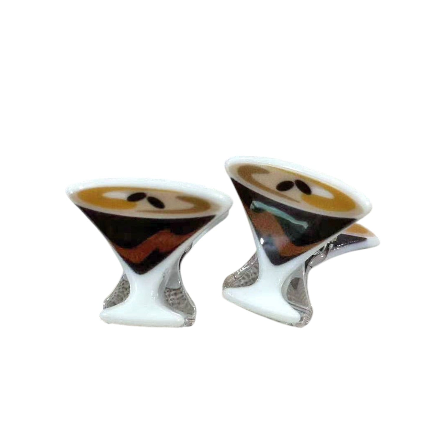 hair clip designed like martini glasses with a coffee design on a white background