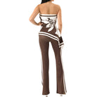 Brown and white strapless jumpsuit on a white background