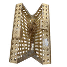 Decorative metal sculpture with intricate design on a white background