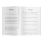 Open book with questionnaire titled 'Growing Up' on a white background
