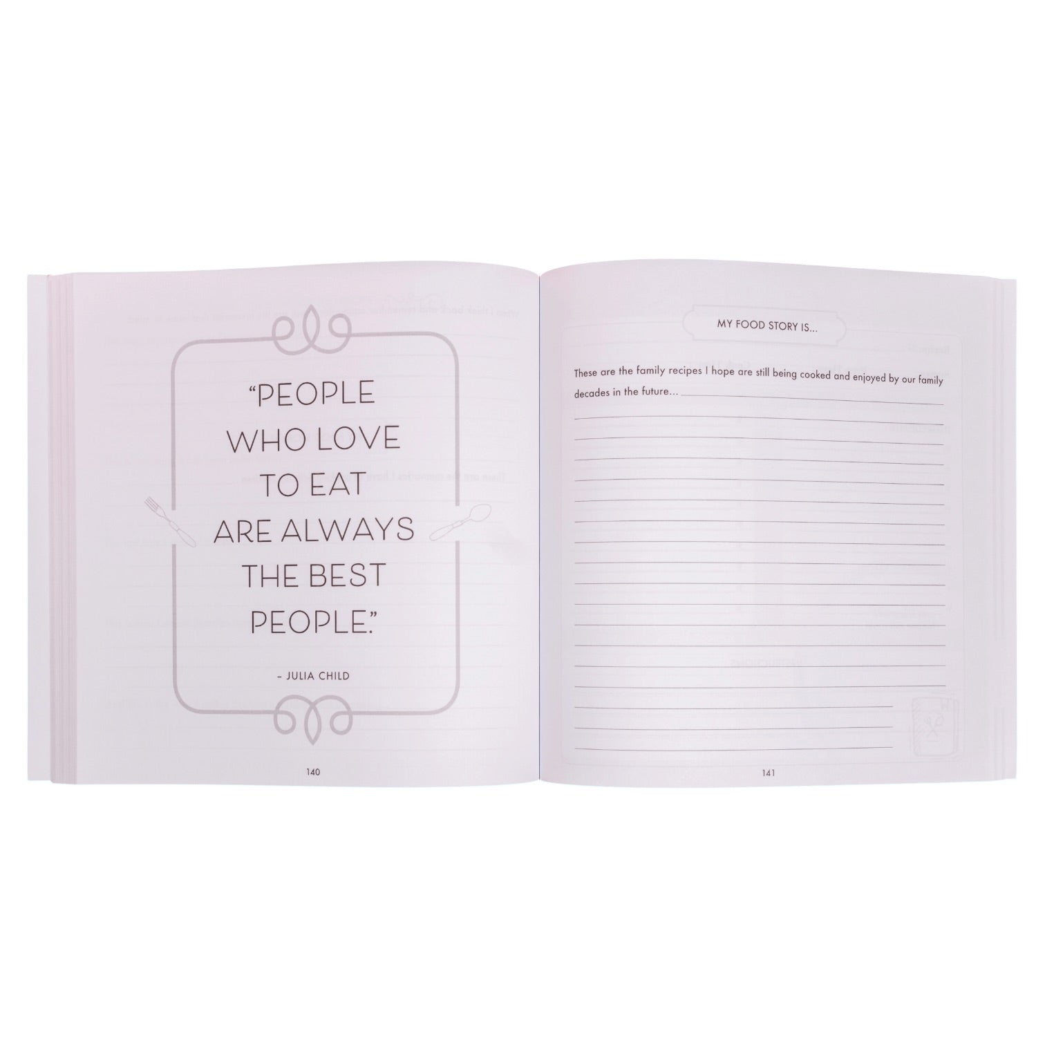 Open book with a quote and blank page on a white background