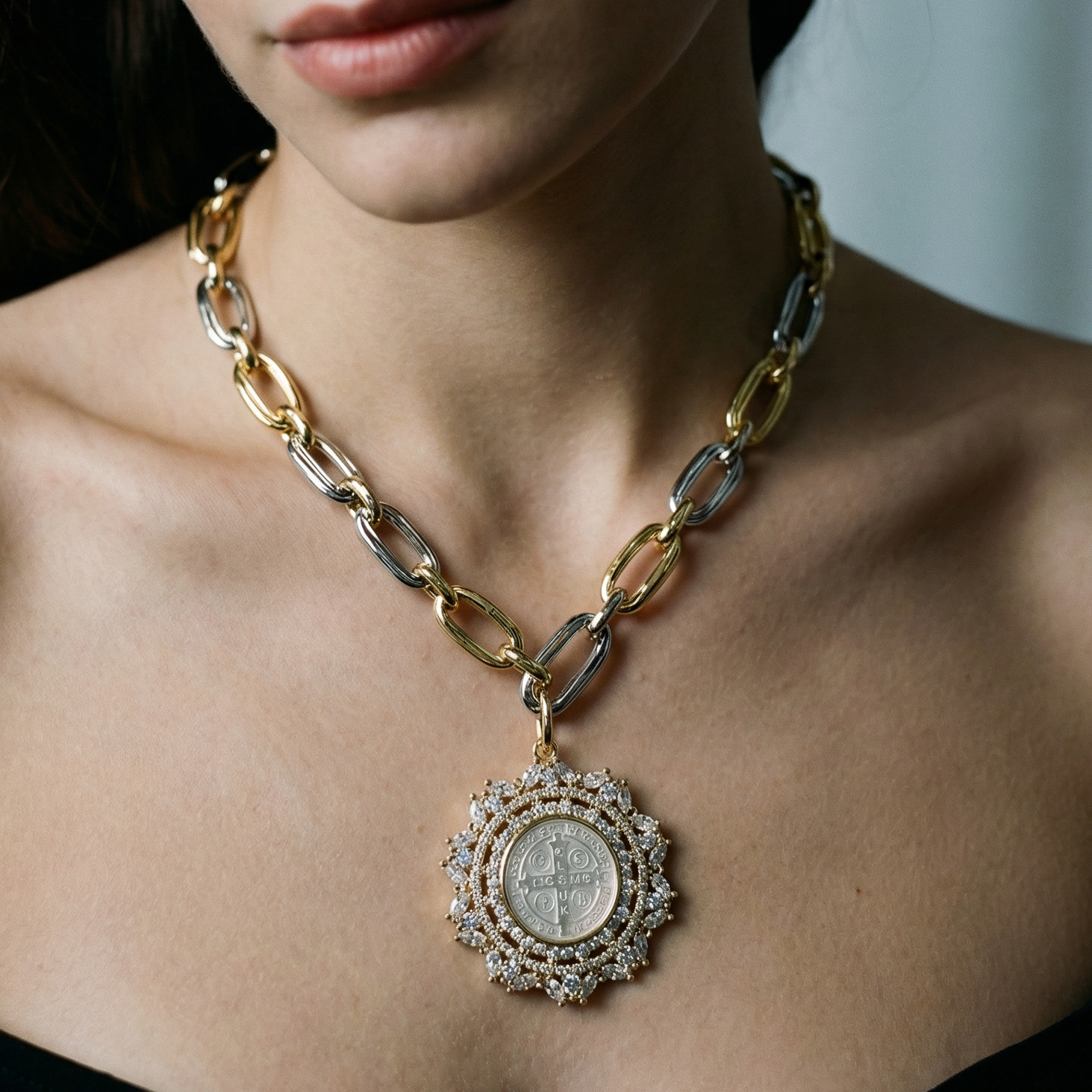 Mother Of Pearl Medallion Charm Necklace