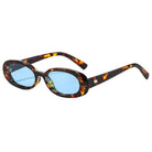 Sunglasses with tortoiseshell frame and blue lenses on a white background