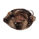 Brown fur-lined bag with a zipper on a white background
