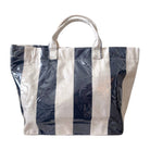 Tote bag with black and white striped pattern on a white background