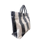 Striped tote bag with clear overlay on a white background