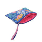 Colorful pouch with fish design on a white background