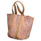 Woven tote bag with a gradient pattern on a white background