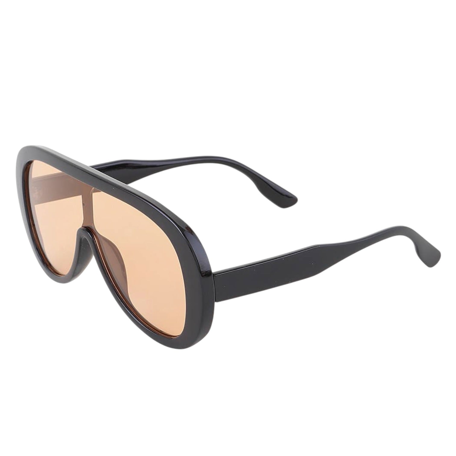 Black sunglasses with brown lenses on a white background