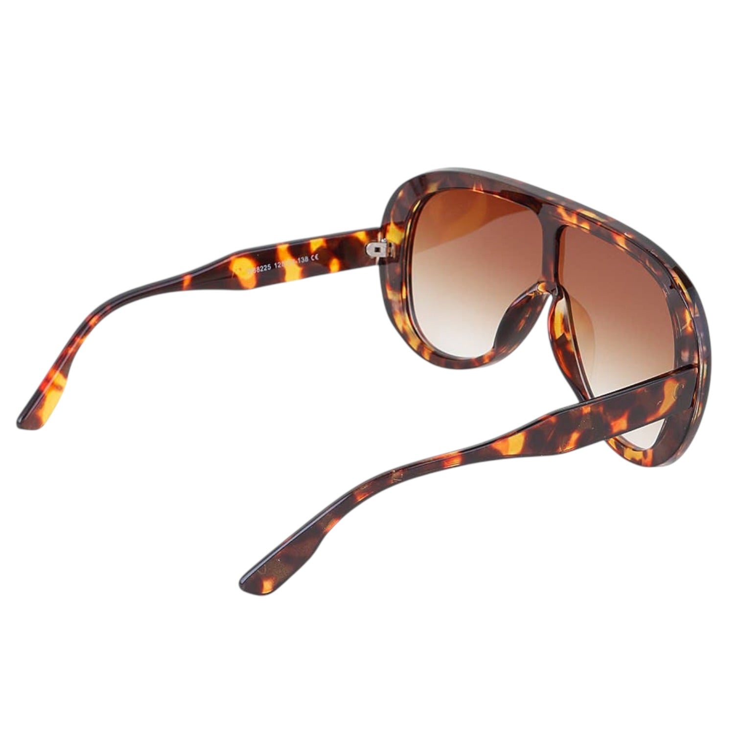 Sunglasses with tortoiseshell frame and brown gradient lenses on a white background