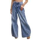 Wide-leg jeans worn by a person on a white background