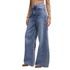 Wide-leg jeans worn by a person on a white background