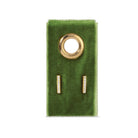 Gold stud bar earring on a green velvet card.