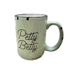 Mint mug with black text 'Petty Betty' on a white background