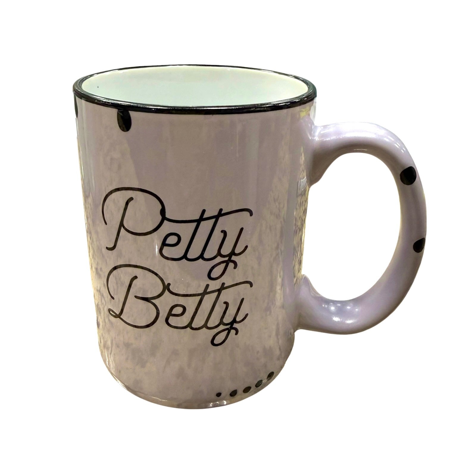 purple mug with 'Petty Betty' text on a white background