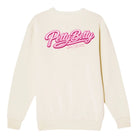 An off-white crewneck sweatshirt featuring a pink 'Petty Betty' graphic with the phrase 'won't be born' in cursive underneath, displayed on a clean white background.