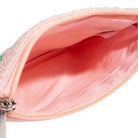 Close-up of a pink pouch with a zipper on a white background