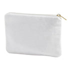 White pouch with a gold zipper on a white background