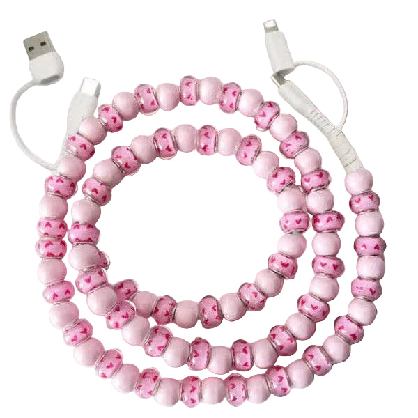 Pink and white beaded cable on a pink background